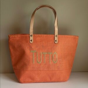 NWOT Ballard Jute Tote Bag in Orange with ‘Tutto’ Embroidered Design